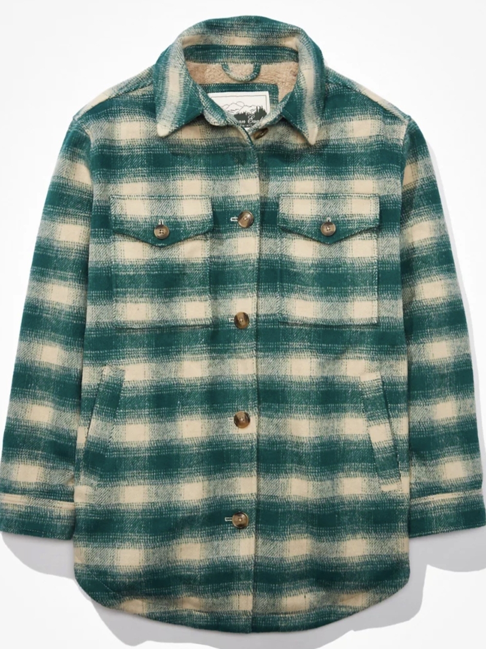 Ae Green Sherpa Lined Plaid Jacket NWOT M